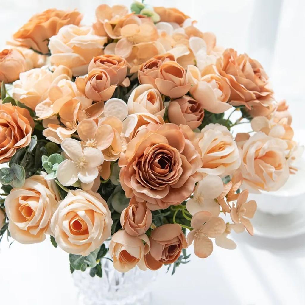 Elegant 7 Heads Realistic Silk Roses Bouquet Artificial Flower For Wedding Home Decoration Photography Props