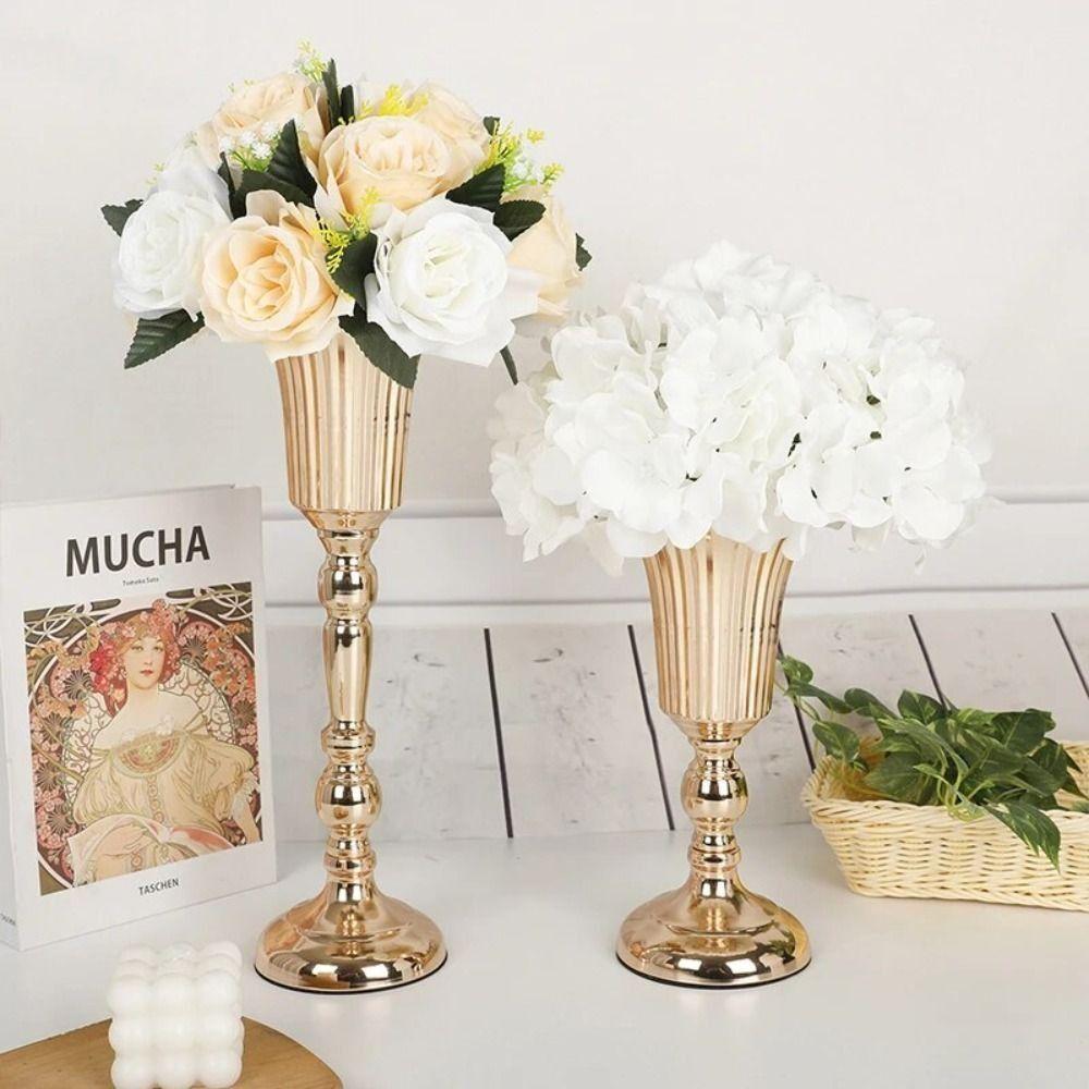 Retro Wrought Iron Gold Iron Vase FIower Art Anti-fall Wedding Photo Props Golden Simulated Flower Holders Restaurant