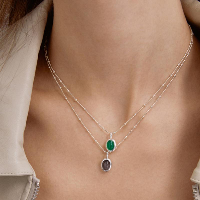 

TATIANA (SILVER925) Colored Bean Gemstone Necklace NZ2028 GREEN