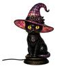 Atmosphere Lighting for Bedroom Black Cat Witch Hat Table Lamp, with Dreamy Purple Light, Dark Aesthetic Gothic Ornament Retro Halloween Ornament,