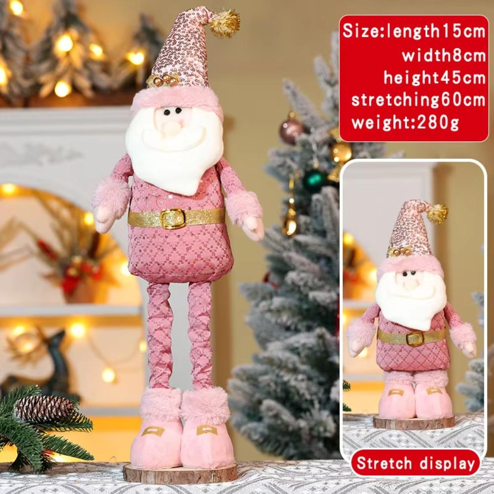 Pink Santa Claus Telescopic Doll Window Scene Christmas Decoration Xmas Ornament Knitted Elk Doll