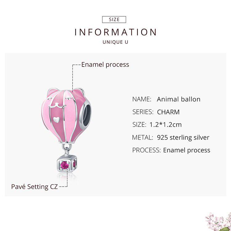 BAMOER 925 Sterling Silver Pink Animal Hot Ballon Murano Bead Pendant Charm Fit Original Bracelet