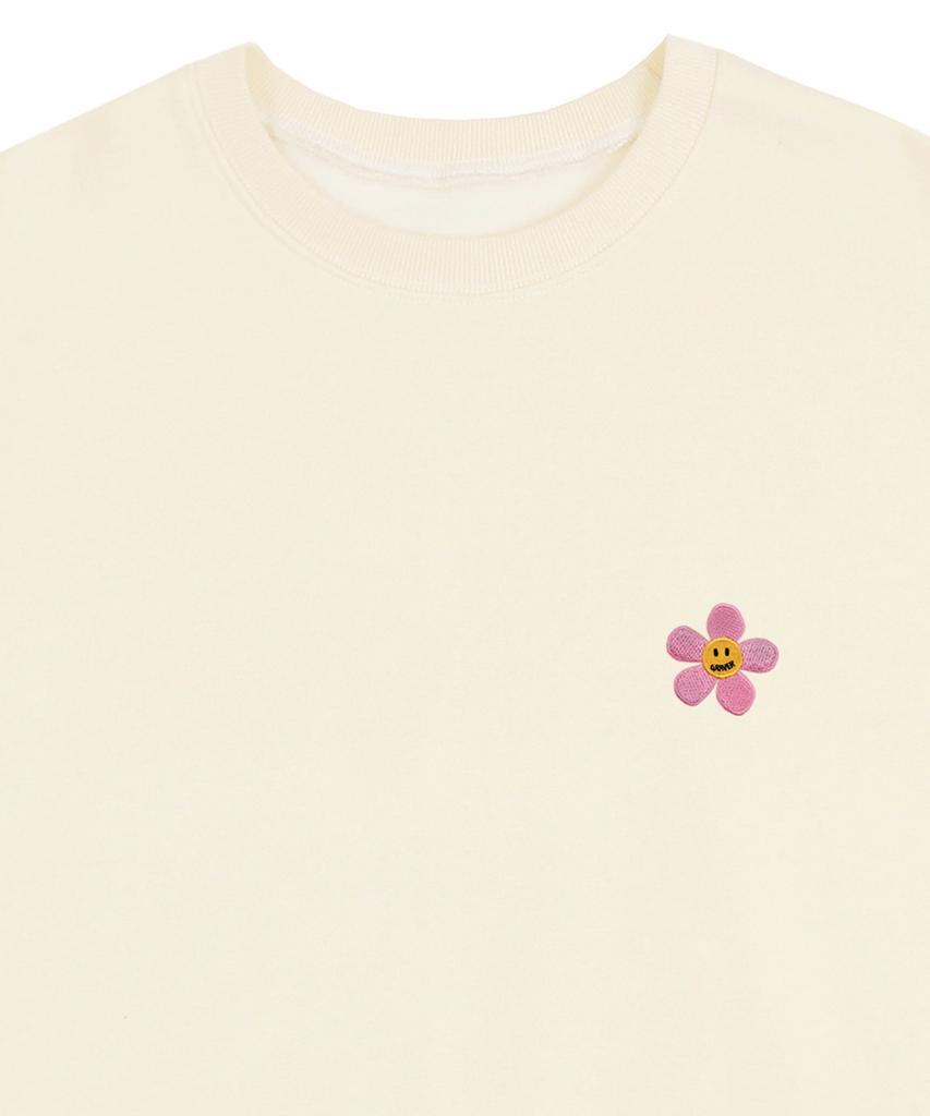 GRAVER [Unisex] Pink Flower Dot Embroidered Sweatshirt_Cream