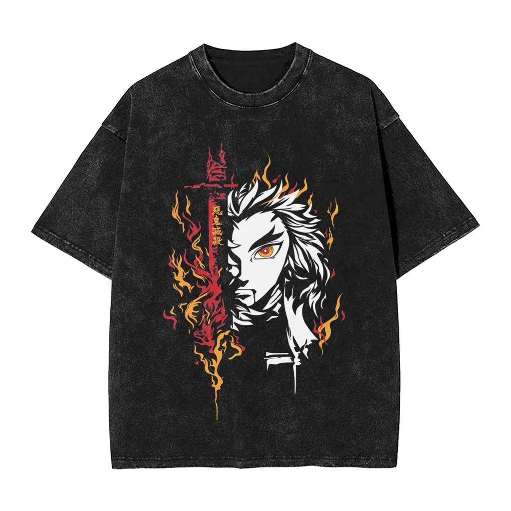 Anime Demon Slayer Hashibira Inosuke Graphic T Shirt Men Women Cotton Tshirts Vintage Washed Tee Harajuku Male Casual T-shirts