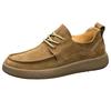 Leather men's shoes 2026 casual lace up soft sole retro style frosted versatile wide head men's leather shoes