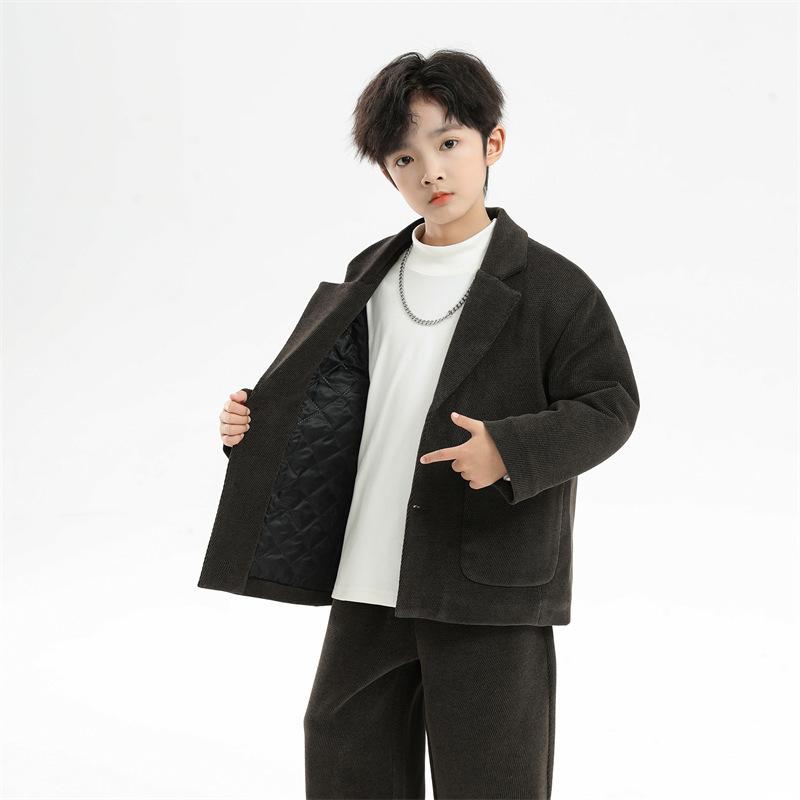 Boy's Suit Autumn and Winter Cotton and Thickened Boy's Handsome British Style Two-piece Suit