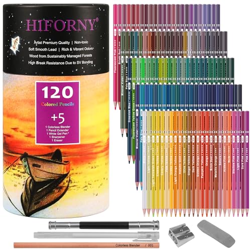 

HIFORNY 125-Piece Colored Pencil Set for Adult Coloring Books, 120 Colored Pencils with Extras, Artist s Softcore Drawing Pencils for Adults, Beginner