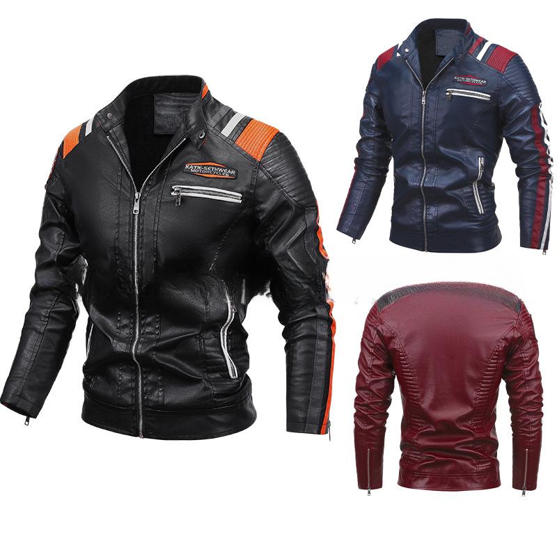 New Men's Jacket Men's Pu Jacket Fashion Tough Guy Color Matching Locomotive Suit Velvet Leather Jacket Men