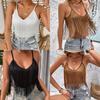 Spring Womens Fringe Camisole With High Elastane For Casual Wear