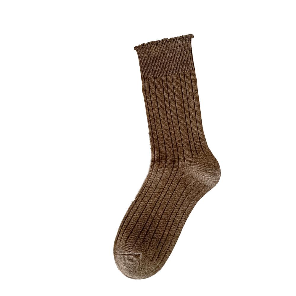 Lace Socks for Women in Autumn and Winter, Mid-calf Warm Cotton Socks, High-calf Pile Socks, Solid Colors, Versatile