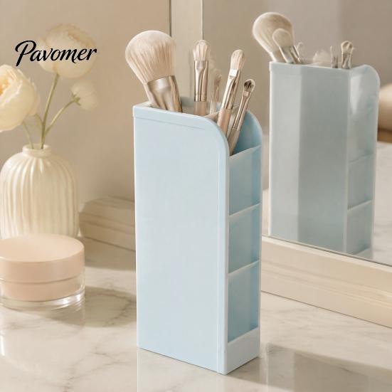 Study Table Accessories Slanted Pen Holder with 5 Compartments, Plastic Stationery Storage Organizer, Multi Compartment Organizer Macaron Colors Space