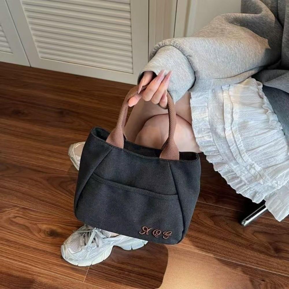 Casual with Zipper Tote Bag Multifunctional Large Capacity Canvas Handbag Lunch Box Bag Women