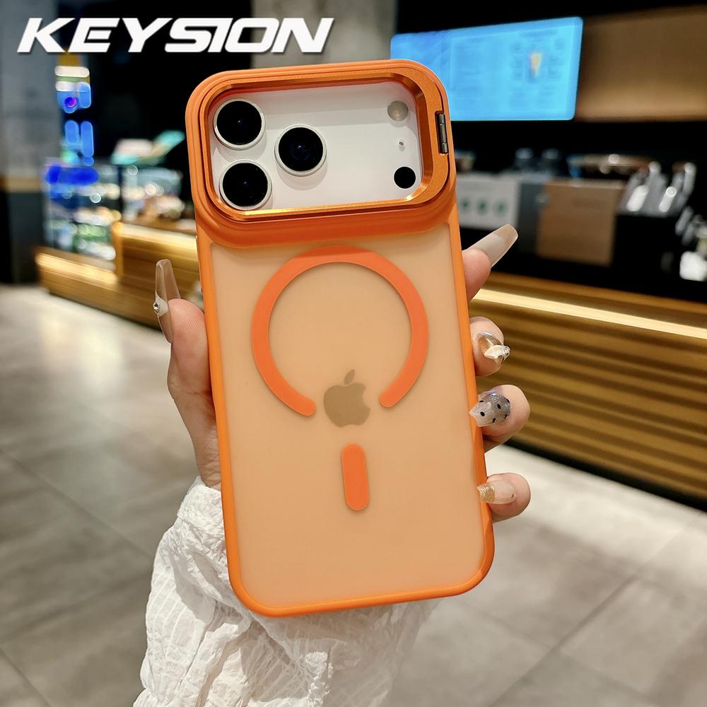 KEYSION Metall-Objektivständer Handyhülle für MagSafe für iPhone 17 Pro Max 17 Air Magnetisch Transparent Matt PC+TPU Stoßfeste Hülle