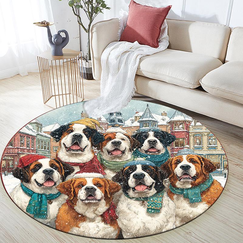 Runder Teppich mit Bernhardiner-Hunden, Teppich für Wohnzimmer, Schlafzimmer, Sofa, Spielzimmer-Dekoration, Rutschfeste Bodenmatte