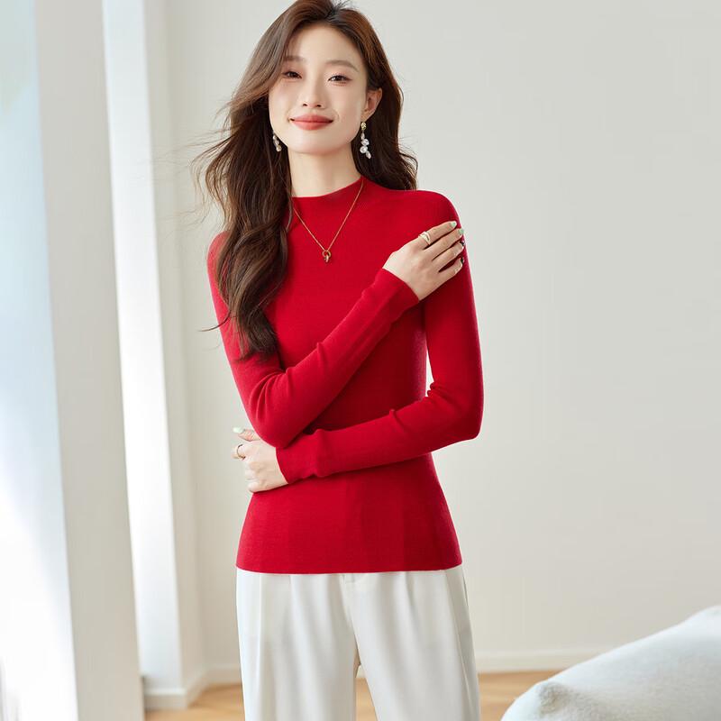 Srcr Women's Washable Pure Wool Slim Fit Knit Top