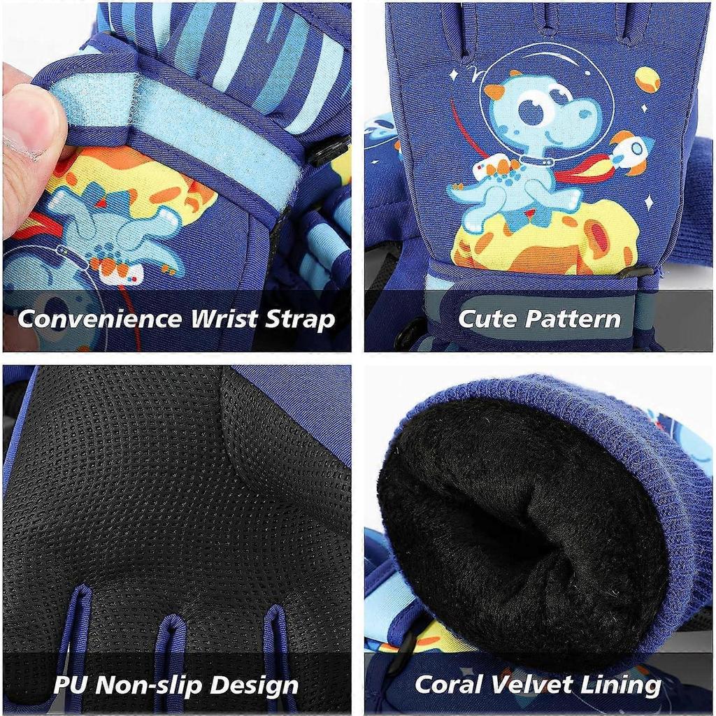 Children's ski gloves, children's winter warm snow gloves waterproof thick children's gloves dinosaur pattern gloves
