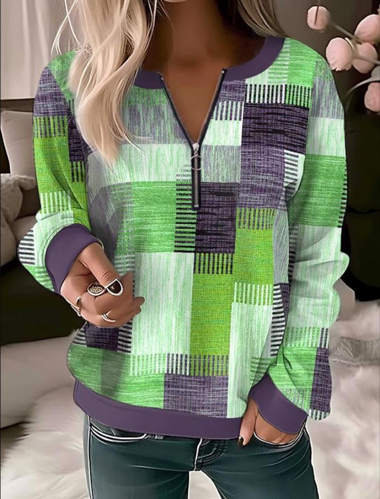 

Женская повседневная блузка с длинным рукавом и V-образным вырезом, в клетку, модный топ для весны и осени 5XL зелёный