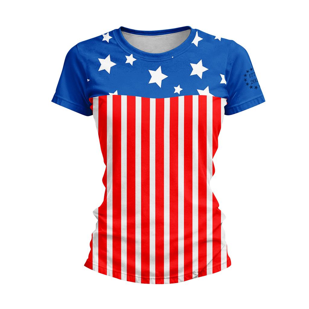 Women's Short-sleeved Top, Casual Slim Fit Women's Round Neck Short-sleeved Printed Shirt
