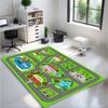 Cartoon Race Track City Highway Map Area Rug Racing Circuit Building Road Sign Print Non Slip Floor Mat for Playroom Home Decor