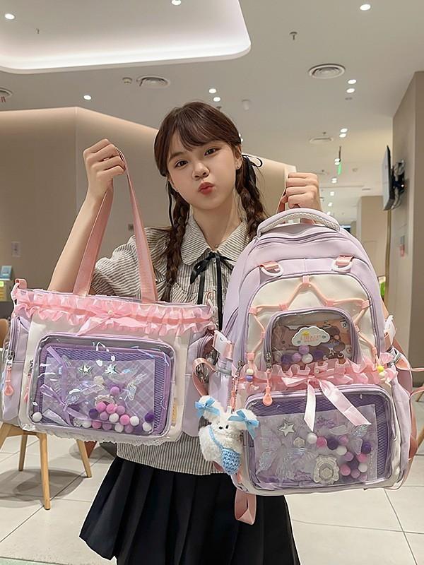 Fresh Sweet Transparent Backpack With Waterresistant Nylon For School Girls