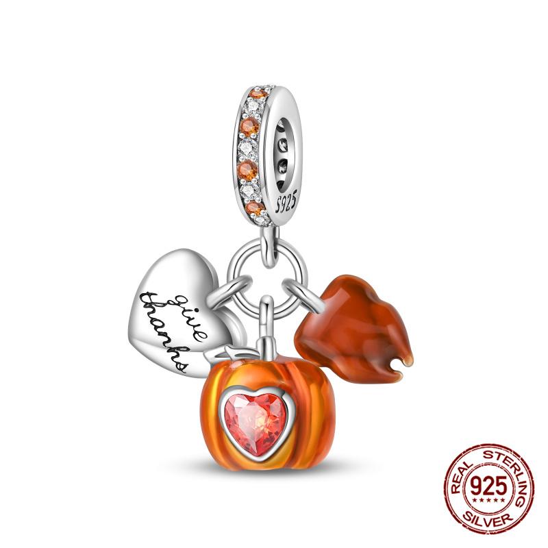 Original Kupfer Herbst-Ahornblatt Kiefernzapfen Perlenkürbis Auto Anhänger Passend für Armband DIY Schmuckherstellung Geschenk für Frauen