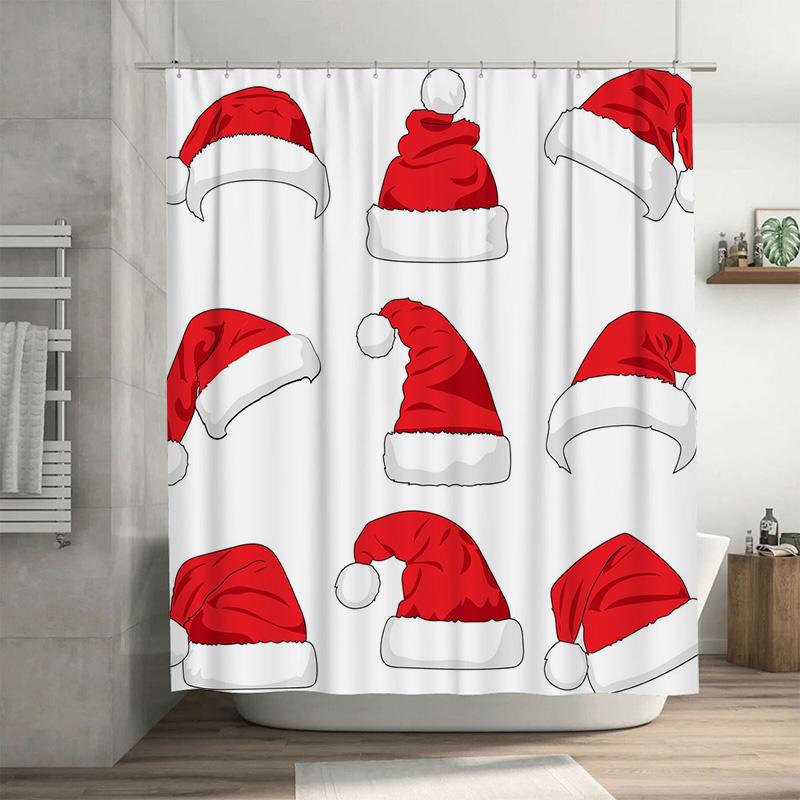 

TU Christmas Shower Curtain Festive Holiday Decor Santa Claus Pattern Bathroom Fabric Waterproof Home Decoration Gift Idea 90x180cm35x71in