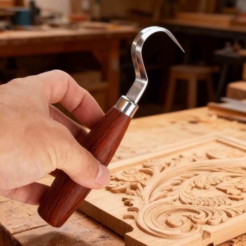 5Pcs Wood Carving Knife Set With Ergonomic Red Wood Handle Stainless Steel Blades For Whittling And Diy Crafts