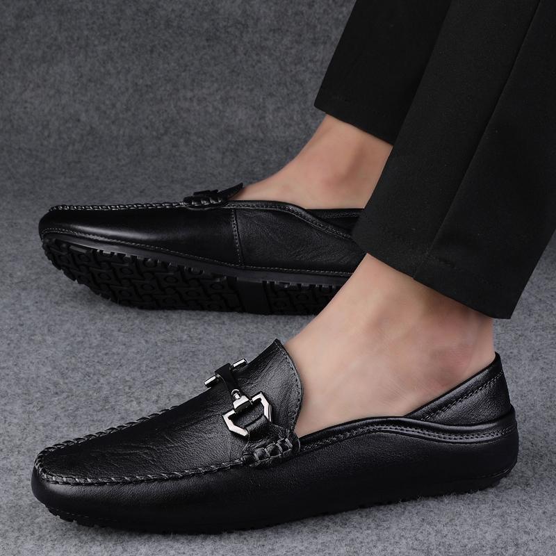 Genuine Leather Mens Flat Shoes Fashion Breathable Men Loafers Slip On Summer Shoes New Male Driving Shoes Comfy Man Moccasins