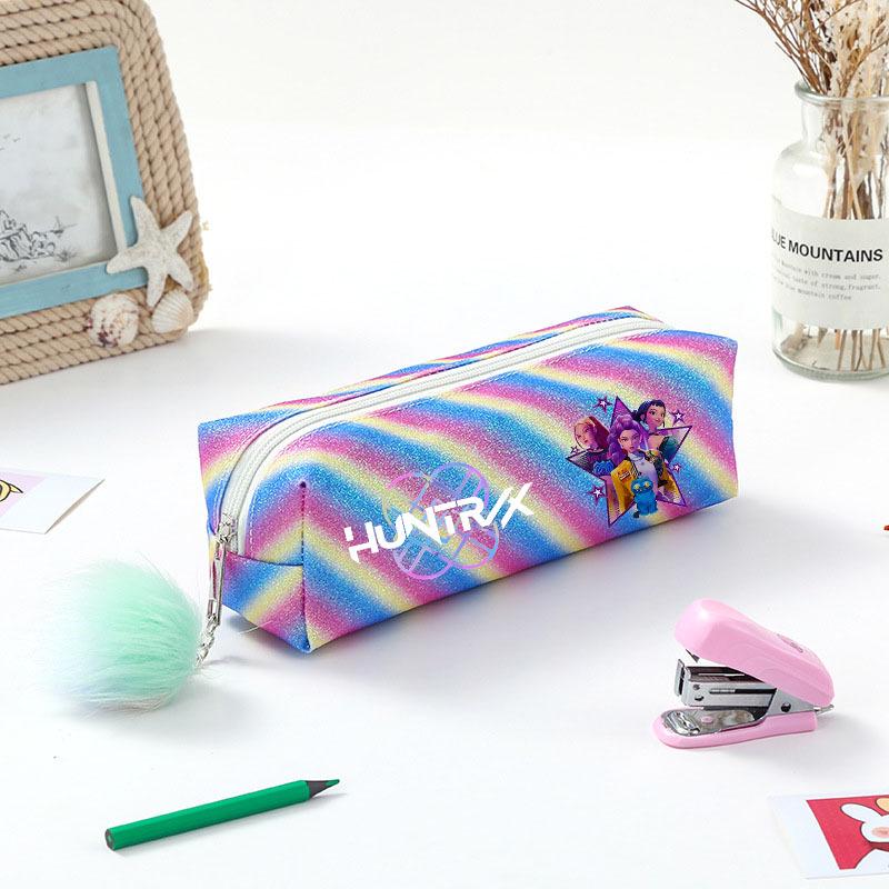 Demon Hunter Squad Rainbow Glitter Pencil Case - Shiny Student Stationery Organizer