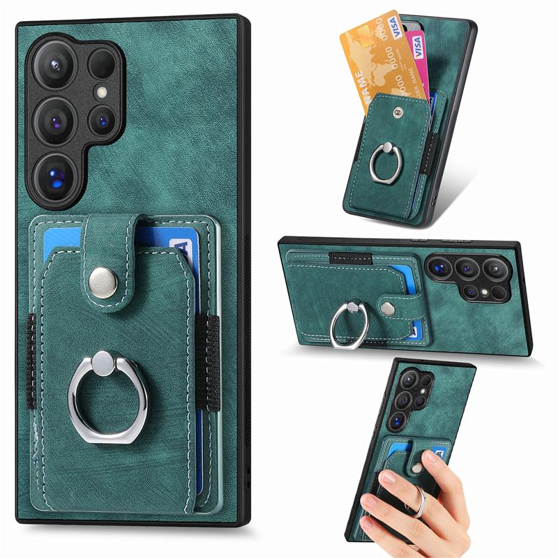 Luxury Leather Car Magnetic Wallet Case for Samsung Galaxy S25 S24 S23 S22 S21 Ultra + Plus FE Funda Ring Stand Cards Slot Cover