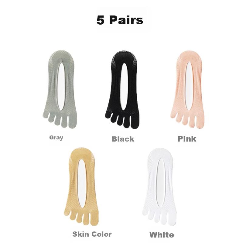 Women's Thin Five-Toe Socks, Invisible Split-Toe Ladies' Socks, Sports Casual Fashion Boat Socks, 5 Colors Each