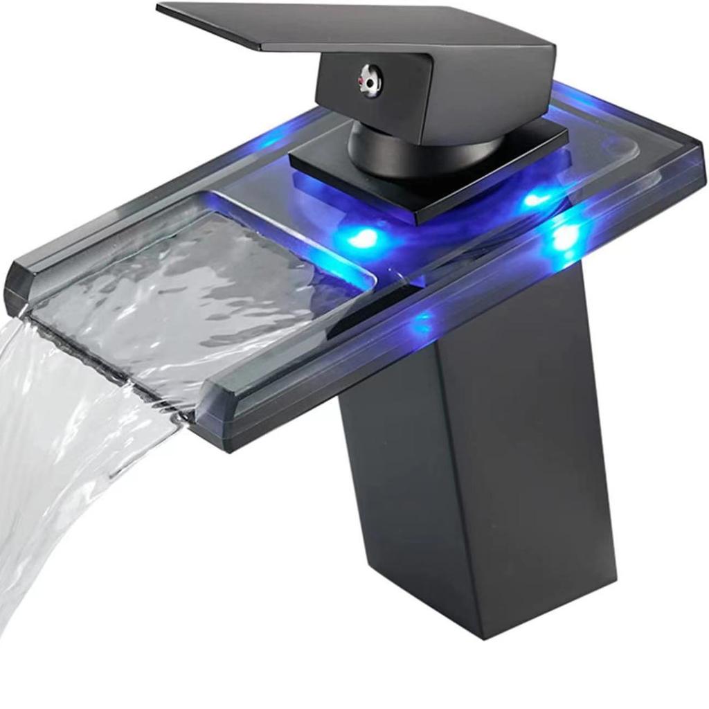 LED Color-changing Luminous Faucet Cold and Hot Water Waterfall Glass Faucet