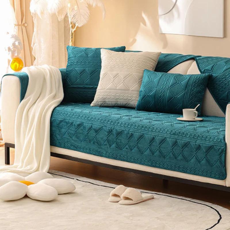 Soft Comfortable Velvet Sofa Cushion Four Seasons Universal Anti Slip Seat Cushion Solid Color Minimalist Breathable Couch Towel
