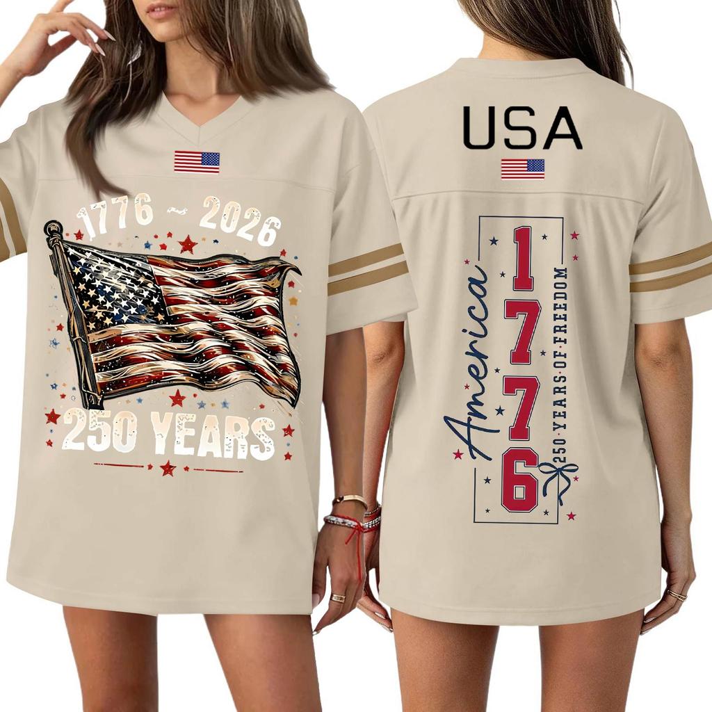 Women's Casual Fashion V-Neck Sports Independence Day Print Short Sleeve Sports T-Shirt Top