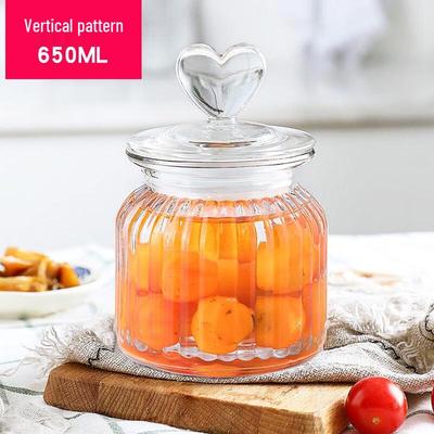 ZISIZ Love-Heart Vertical Stripe Sealed Glass Storage Jars, 650ml (Set of 3)