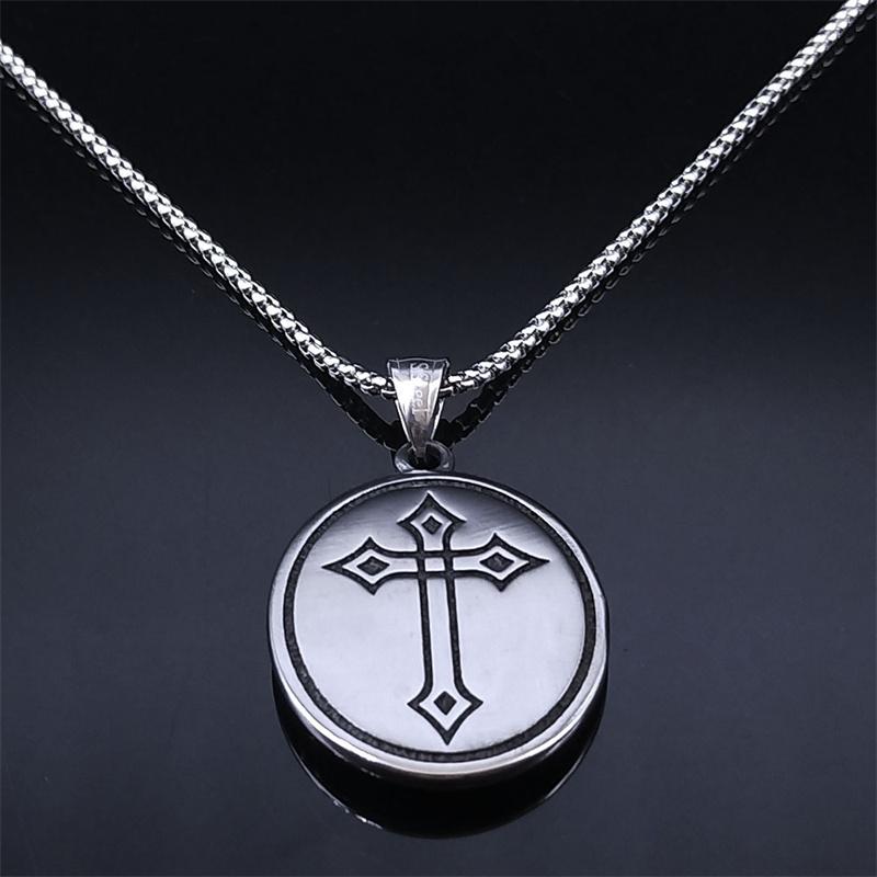 Vintage Sacred Heart of Jesus Cross God Necklace for Women Men Stainless Steel Church Chain Biker Punk Jewelry collar NZ447S02