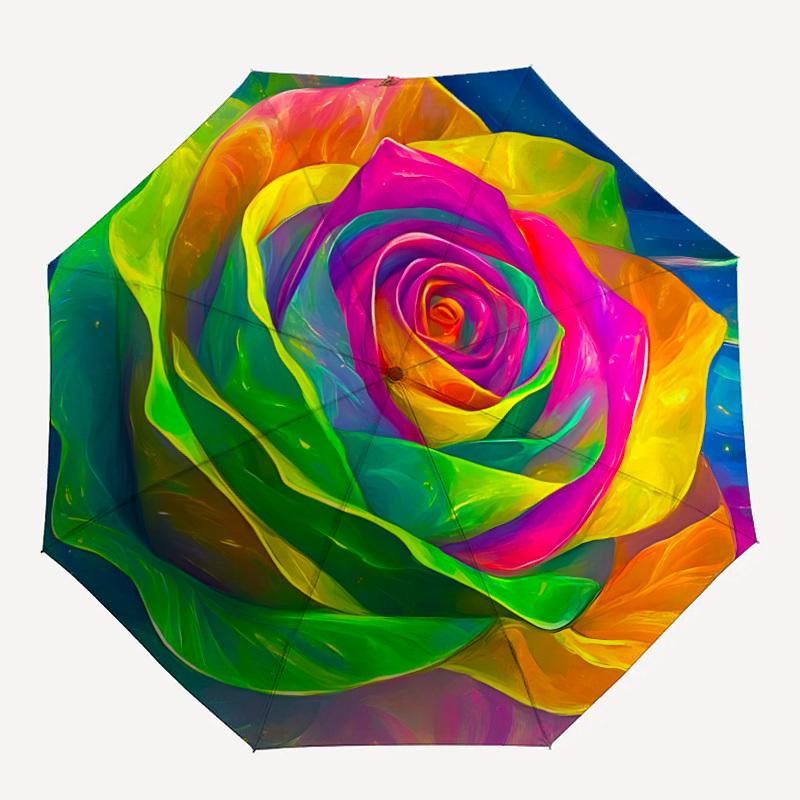 

1pc Rainbow Rose Automatic Open/close Umbrella, 8-Rib sturdy structure, Auto Folding/Opening, Portable Travel Umbrella for Women,071