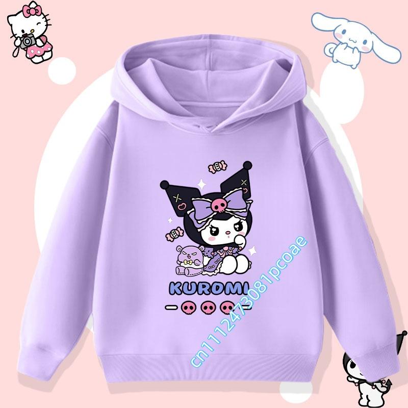 2026 New Kurumi Children's Hooded Sweatshirt Boys' Sport Shirt Girls' Casual Top Sanrio Cartoon Print Fall/Winter Pullover Shirt
