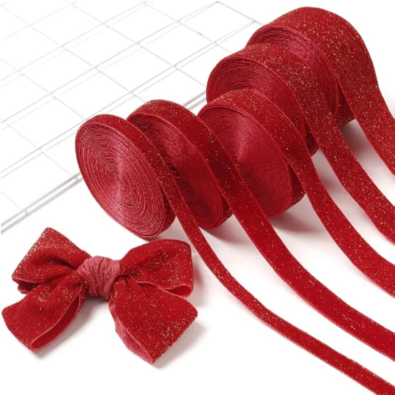 5m Christmas Decoration Red Ribbon Artificial Home Room Decor Christmas Tree Pendant For New Year Cake Craft Gifts Box Accessory