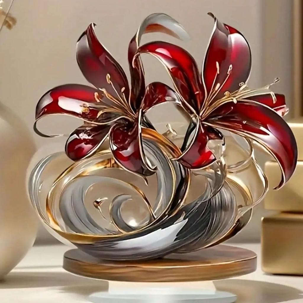 1 Piece of 2D Bohemian Red Lily Desktop Decoration, Versatile Home/office/caf É Decoration,