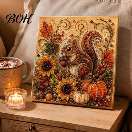 Relaxing Stress Relief Hobbies Autumn Faux Pearl Painting Kit, Fall Theme Art DIY Kit for Craft Sets Adults Adults, Fox Pumpkin 3D Set Thanksgiving
