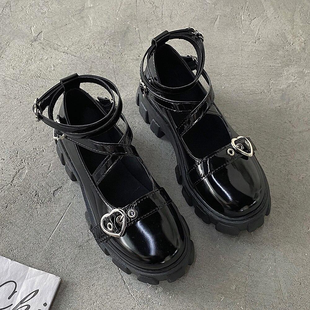 

Туфли Сладкая Лолита Платформа Круглый Носок Толстый Каблук Перекрестная Шнуровка Женская Обувь Обувь Каваи Косплей Туфли Мэри Джейн Пряжка в виде Сердца 39 чёрный