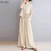ZANZEA Damen Halbarm Bluse und Hose Sommer Zweiteiler Anzugsets
