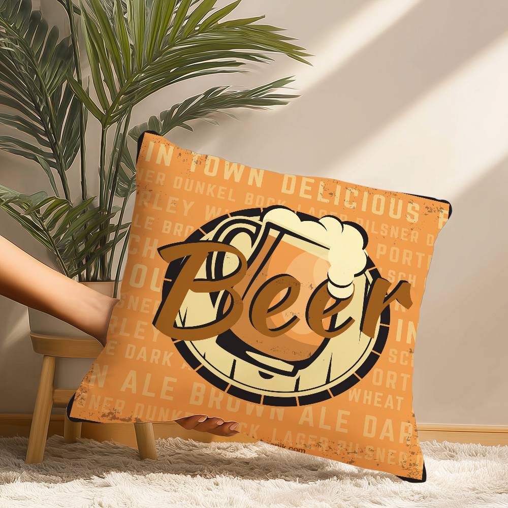 Beer Wine Retro Style Pillow Case Short Plush Print Cushion Cover Square Throw Pillow Covers Sofa Home Decor