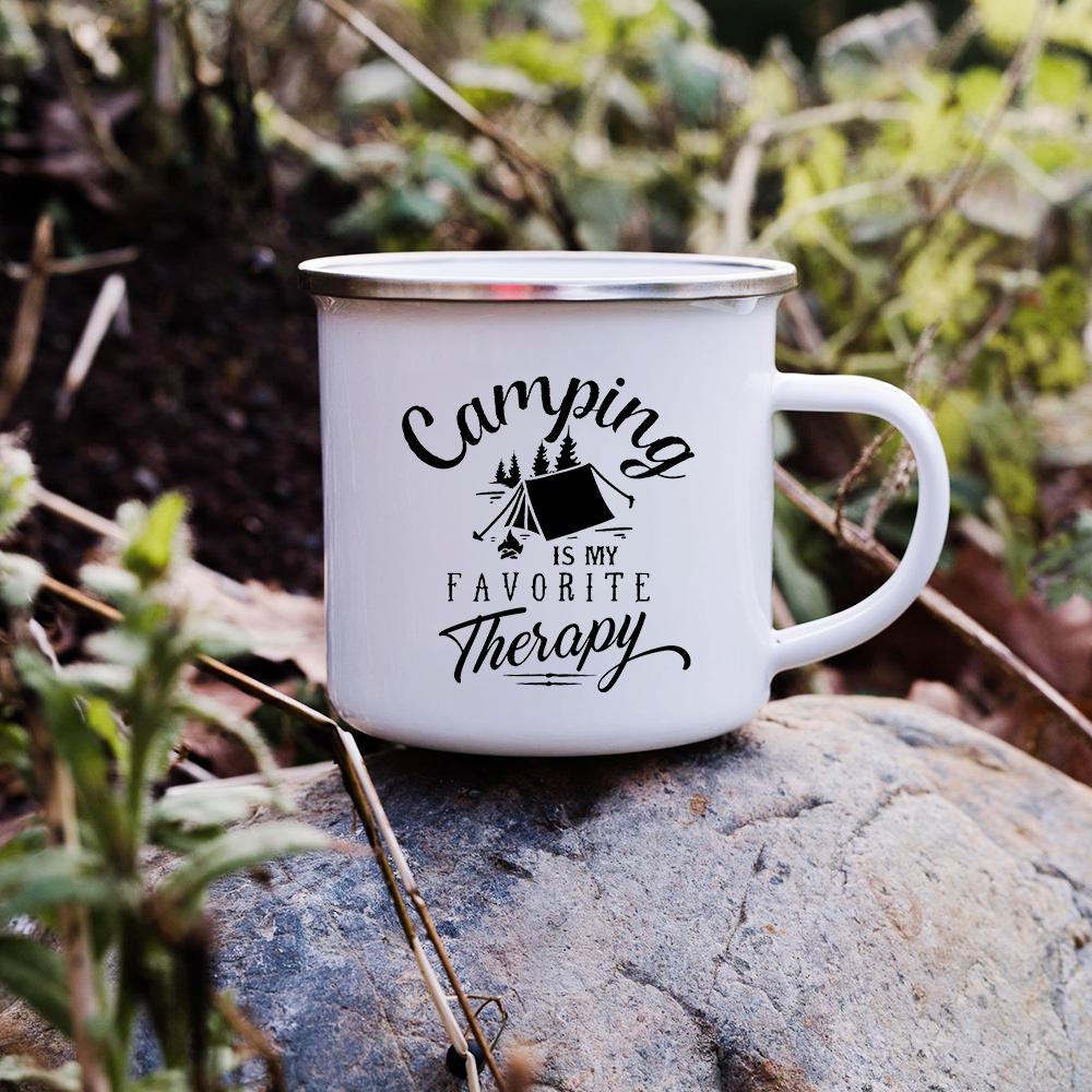 Sunset Forest Creek Creative Enamel Coffee Mugs Outdoor Travel Water Cups Camping Bonfire Party Beer Drink Milk Mug Best Gifts