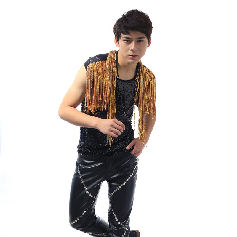 Costume da Cantante da Bar DS di Beyonce Uomo Trapano Lamé Frange Lunghissime Nappe Gilet Giacca Uomo Abbigliamento Rave Jazz Top con Paillettes DNV10064