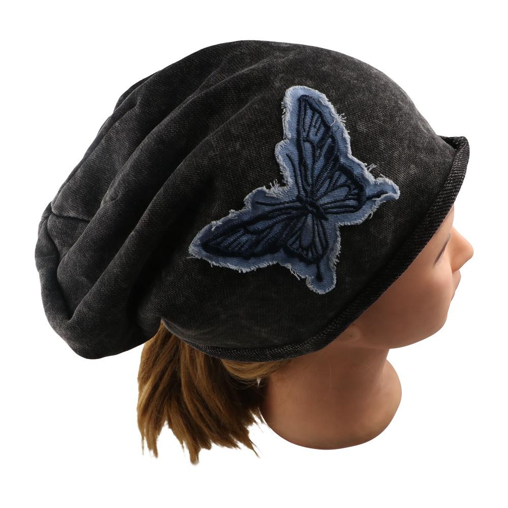Patch Retro Skullies College Style Pullover Hat Casual Butterfly Beanies  Outdoor