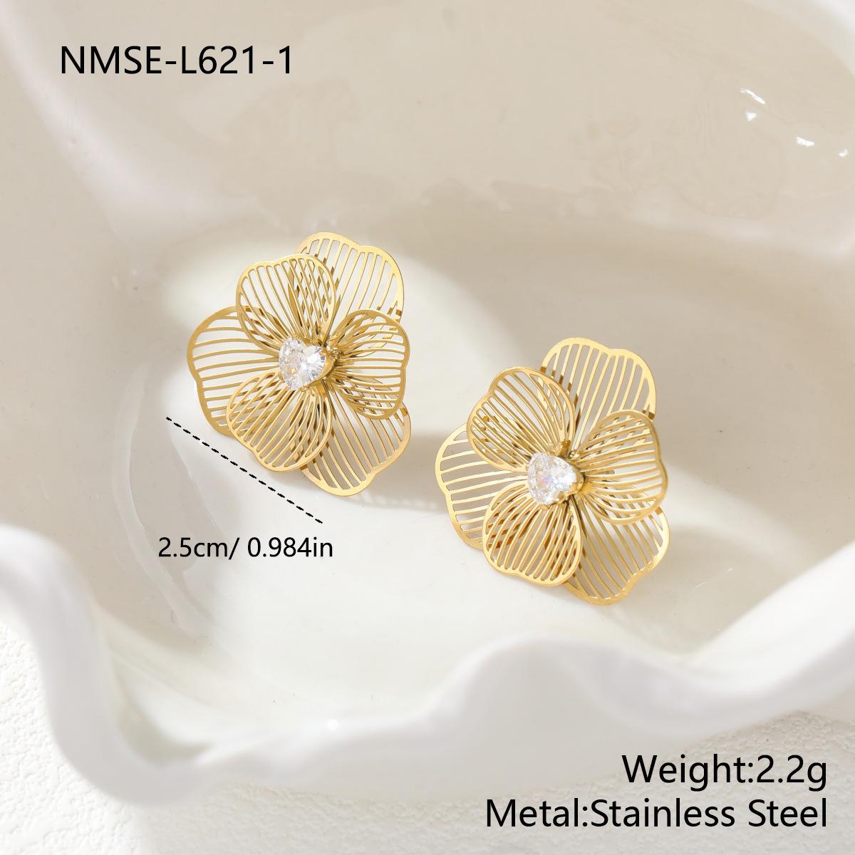 GEMCHIC Women s Stainless Steel 3D Hollow Flower Zircon Stud Earrings Fashion Design