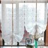 Retro Cotton Linen Lace Embroidered Balloon Pull Up Curtain for Living Room Kitchen Threading Rod Short Window