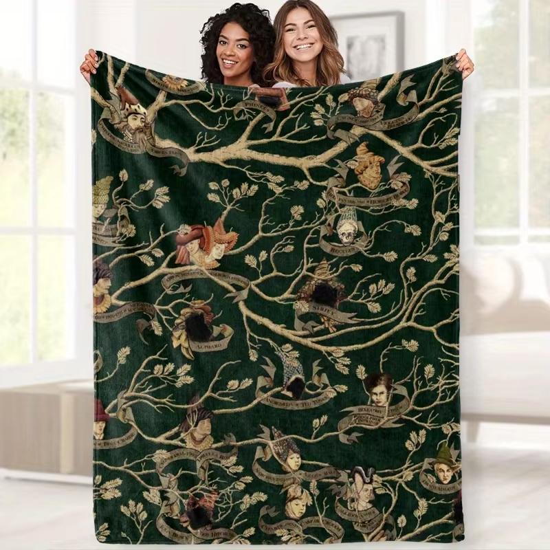 

Black Family Tree Print Flannel Fleece Blanket Soft Warm Cozy Digital Printed Throw Blanket for Bed Sofa 75x100cm (30x40inch)